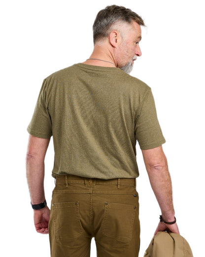 Olive Melange Pine Tree coloured Pinewood Mens Finnveden Recycled T-Shirt on white background 