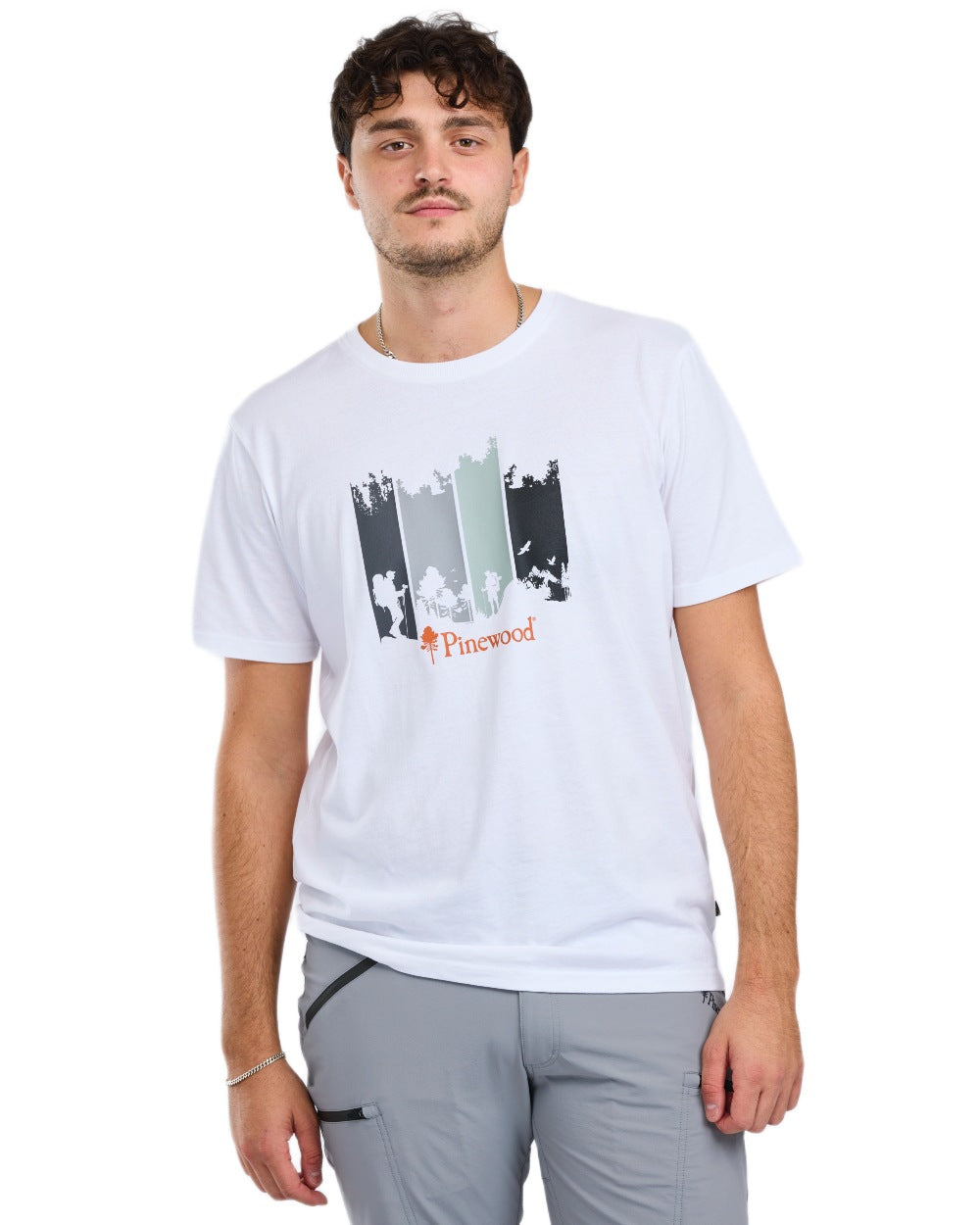 White Melange Adventure coloured Pinewood Mens Finnveden Recycled T-Shirt on white background 