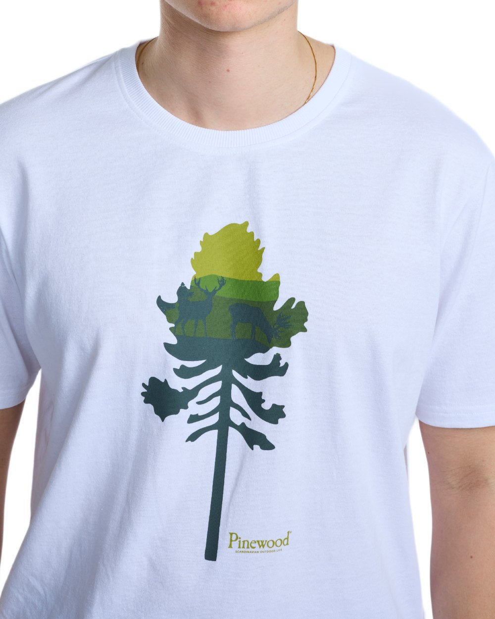 White Melange Pine Tree coloured Pinewood Mens Finnveden Recycled T-Shirt on white background 