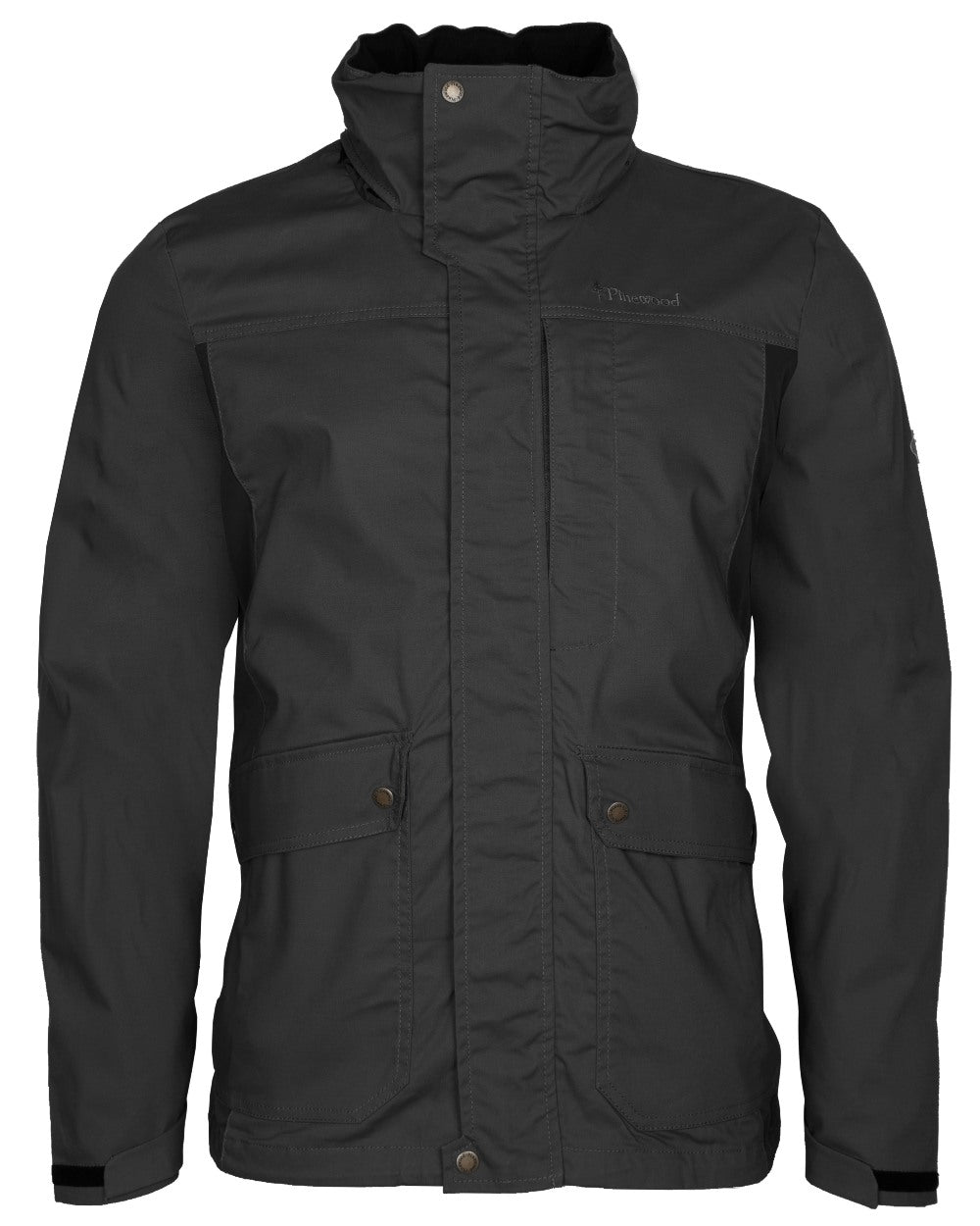 Dark Anthracite Black coloured Pinewood Mens Finnveden Trail Hybrid Jacket on white background 