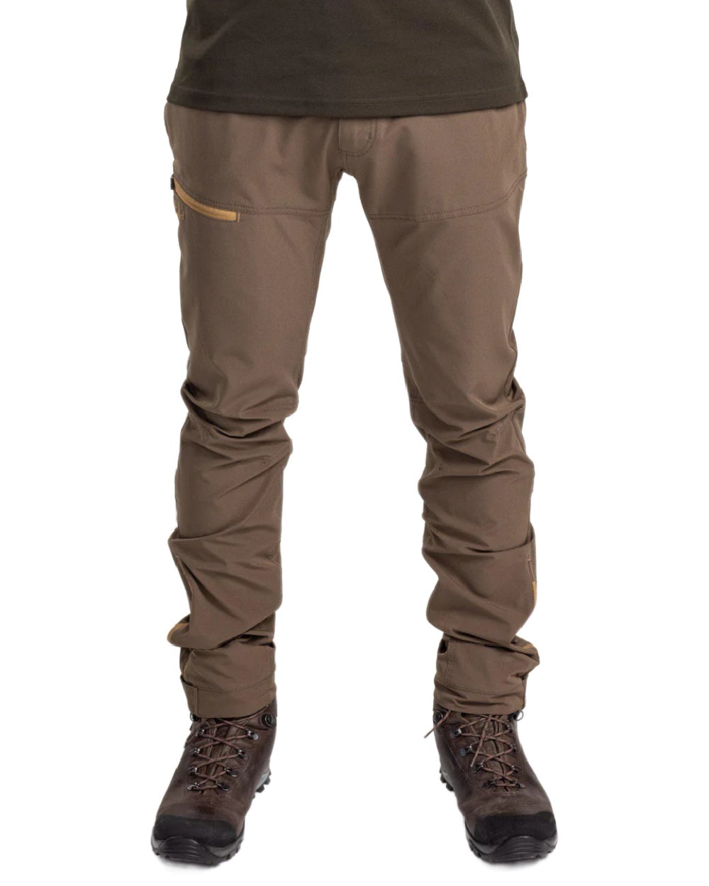 Earth Brown coloured Pinewood Mens Finnveden Trail Stretch Trousers on white background 