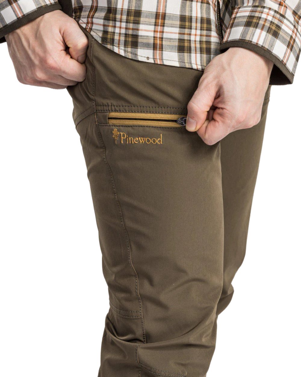 Earth Brown coloured Pinewood Mens Finnveden Trail Stretch Trousers on white background 
