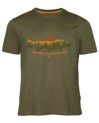 Green coloured Pinewood Mens Fish T-Shirt on white background 