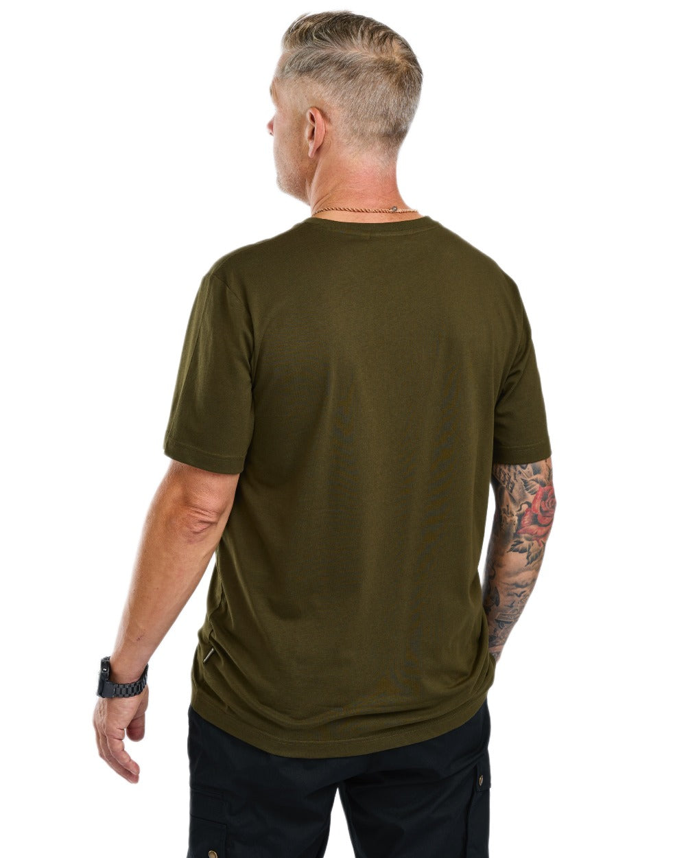 Green coloured Pinewood Mens Fish T-Shirt on white background 