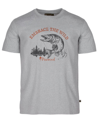 Light Grey Melange Pike coloured Pinewood Mens Fishing T-Shirt on white background 