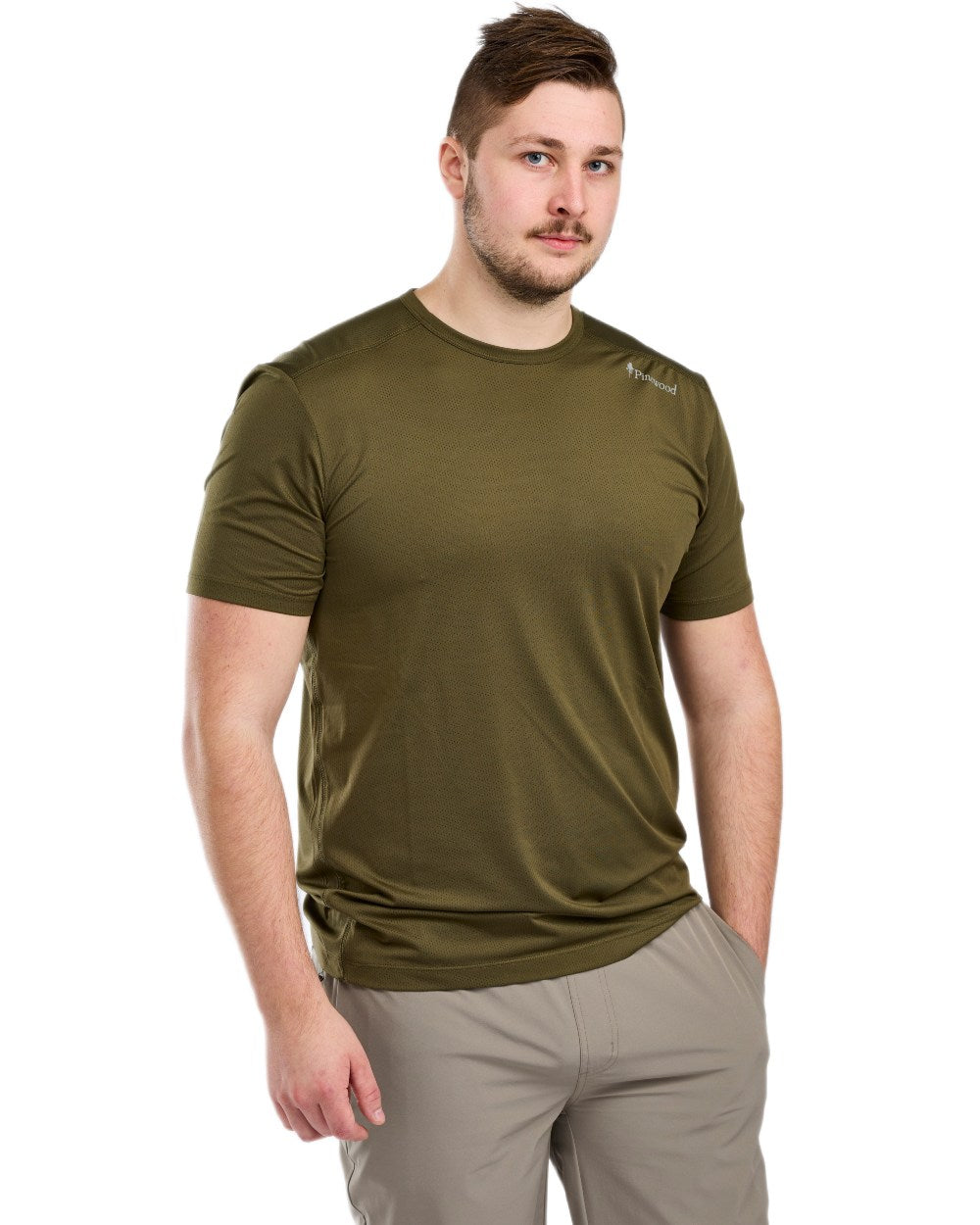 Moss Green coloured Pinewood Mens Function T-Shirt on white background 