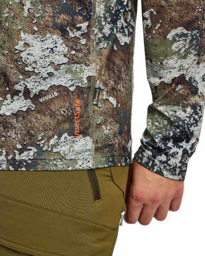 Strata coloured Pinewood Mens Furudal Camou InsectSafe Hoodie on white background 