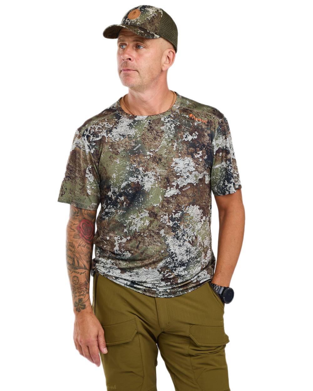 Strata coloured Pinewood Mens Furudal Camou T-Shirt on white background 