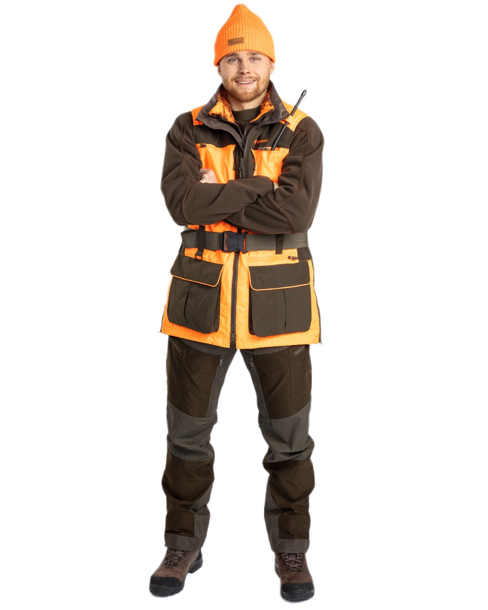 Orange Moss Green coloured Pinewood Mens Furudal Dog Handler Vest on white background 