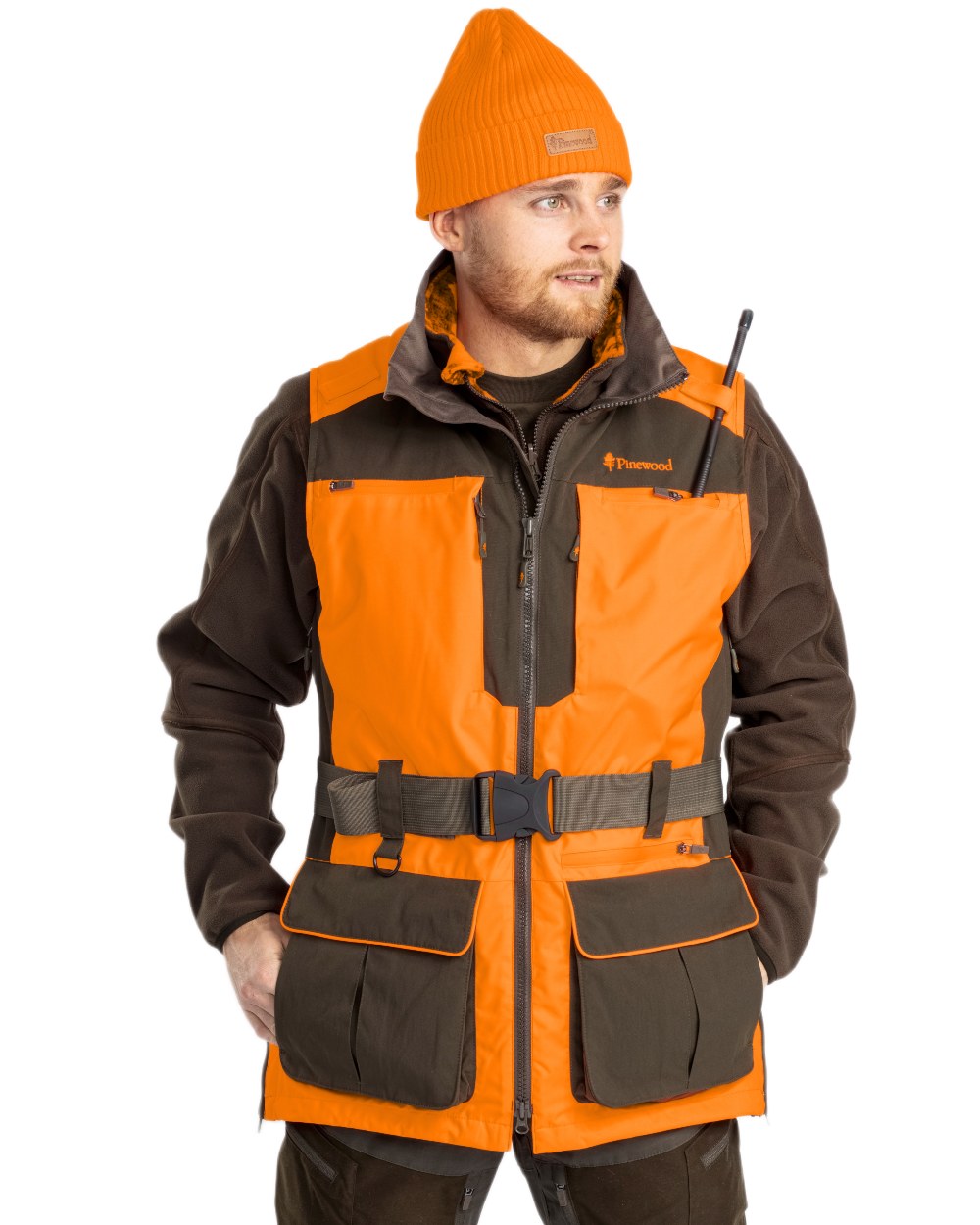 Orange Moss Green coloured Pinewood Mens Furudal Dog Handler Vest on white background 