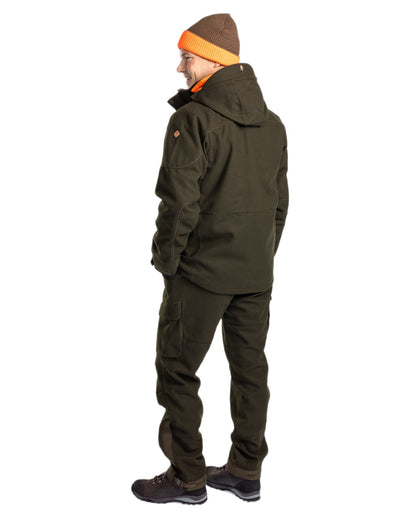 Moss Green coloured Pinewood Mens Furudal Hunters Wool Jacket on white background 