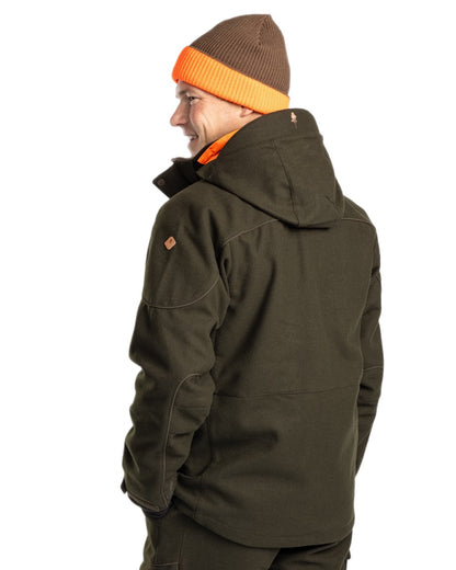 Moss Green coloured Pinewood Mens Furudal Hunters Wool Jacket on white background 