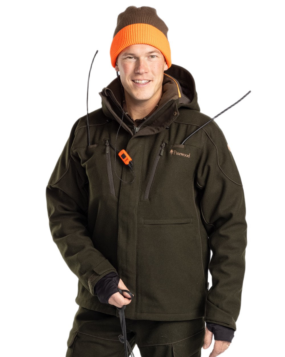 Moss Green coloured Pinewood Mens Furudal Hunters Wool Jacket on white background 