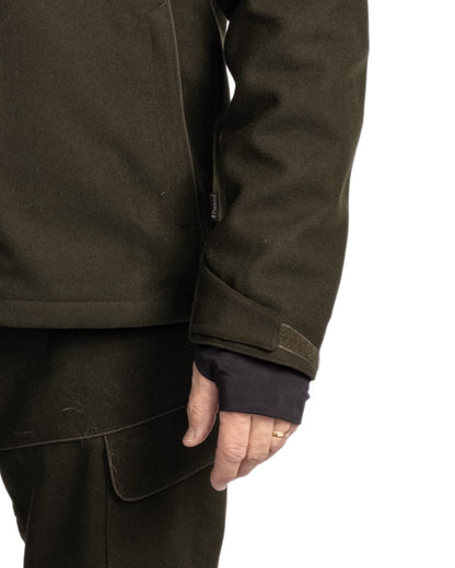 Moss Green coloured Pinewood Mens Furudal Hunters Wool Jacket on white background 