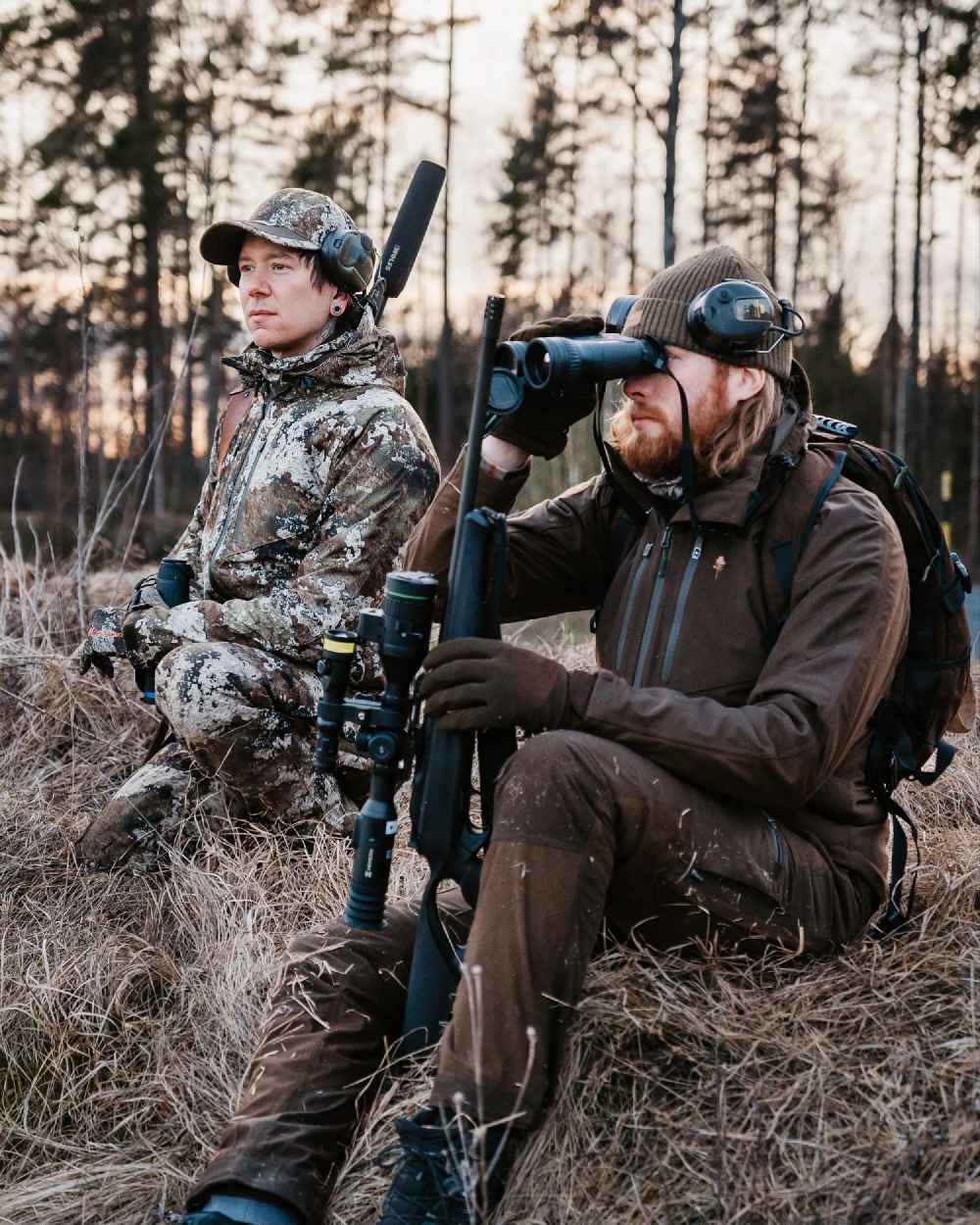 Hunting Brown Suede Brown Coloured Pinewood Mens Furudal Retriever Active Hunting Trousers on outdoor background 