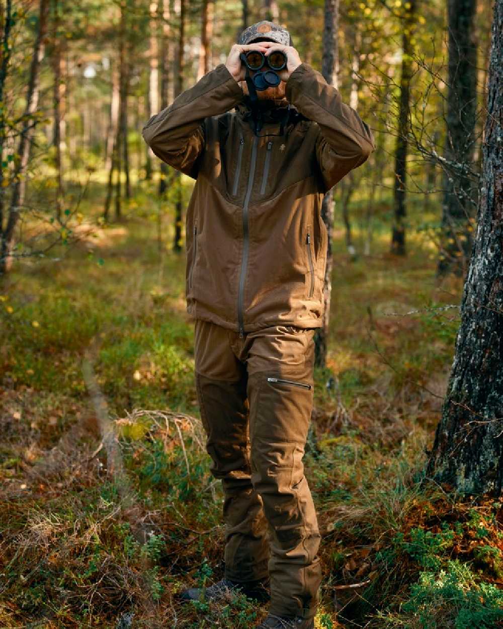 Hunting Brown Suede Brown Coloured Pinewood Mens Furudal Retriever Active Hunting Trousers on outdoor background 