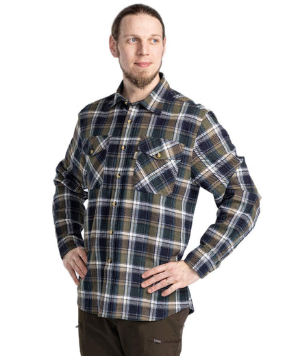 Green Navy Coloured Pinewood Mens Harjedalen Shirt on white background 