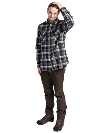 Green Navy Coloured Pinewood Mens Harjedalen Shirt on white background 