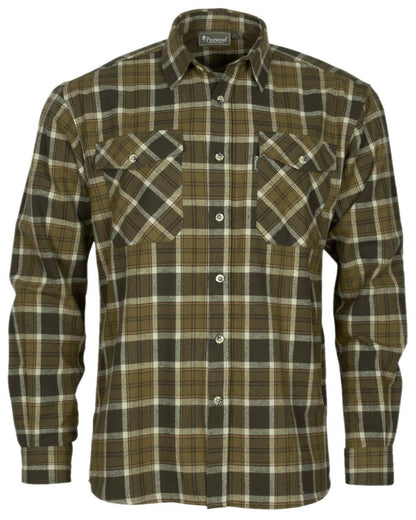 Hunting Olive Khaki Coloured Pinewood Mens Harjedalen Shirt on white background 