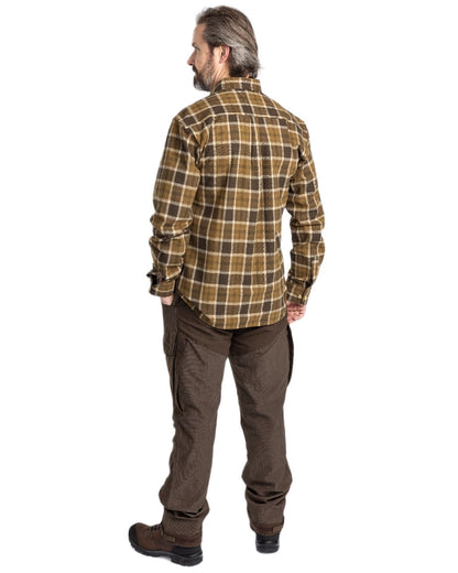 Hunting Olive Khaki Coloured Pinewood Mens Harjedalen Shirt on white background 