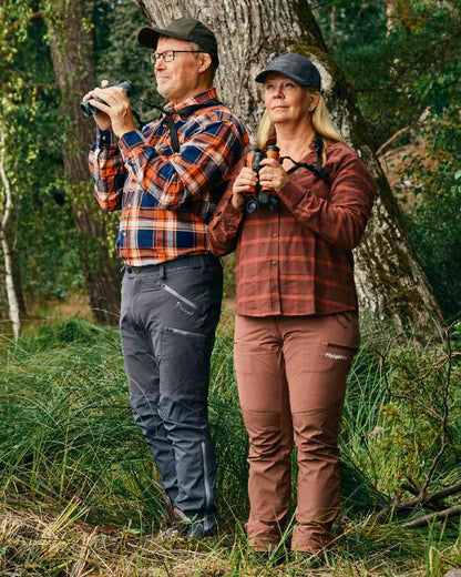 Navy Orange Coloured Pinewood Mens Harjedalen Shirt on outdoor background 