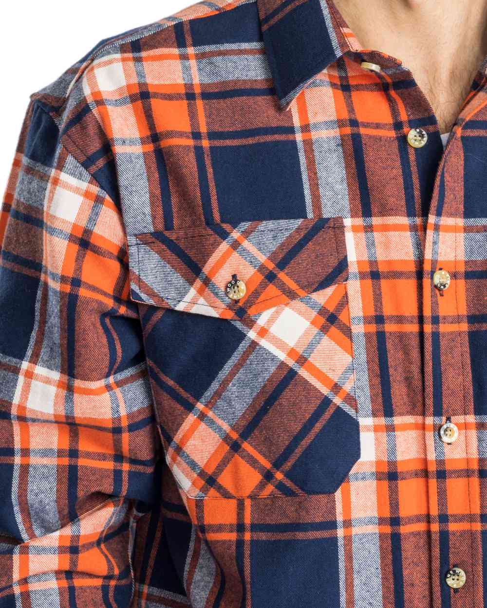 Navy Orange Coloured Pinewood Mens Harjedalen Shirt on white background 
