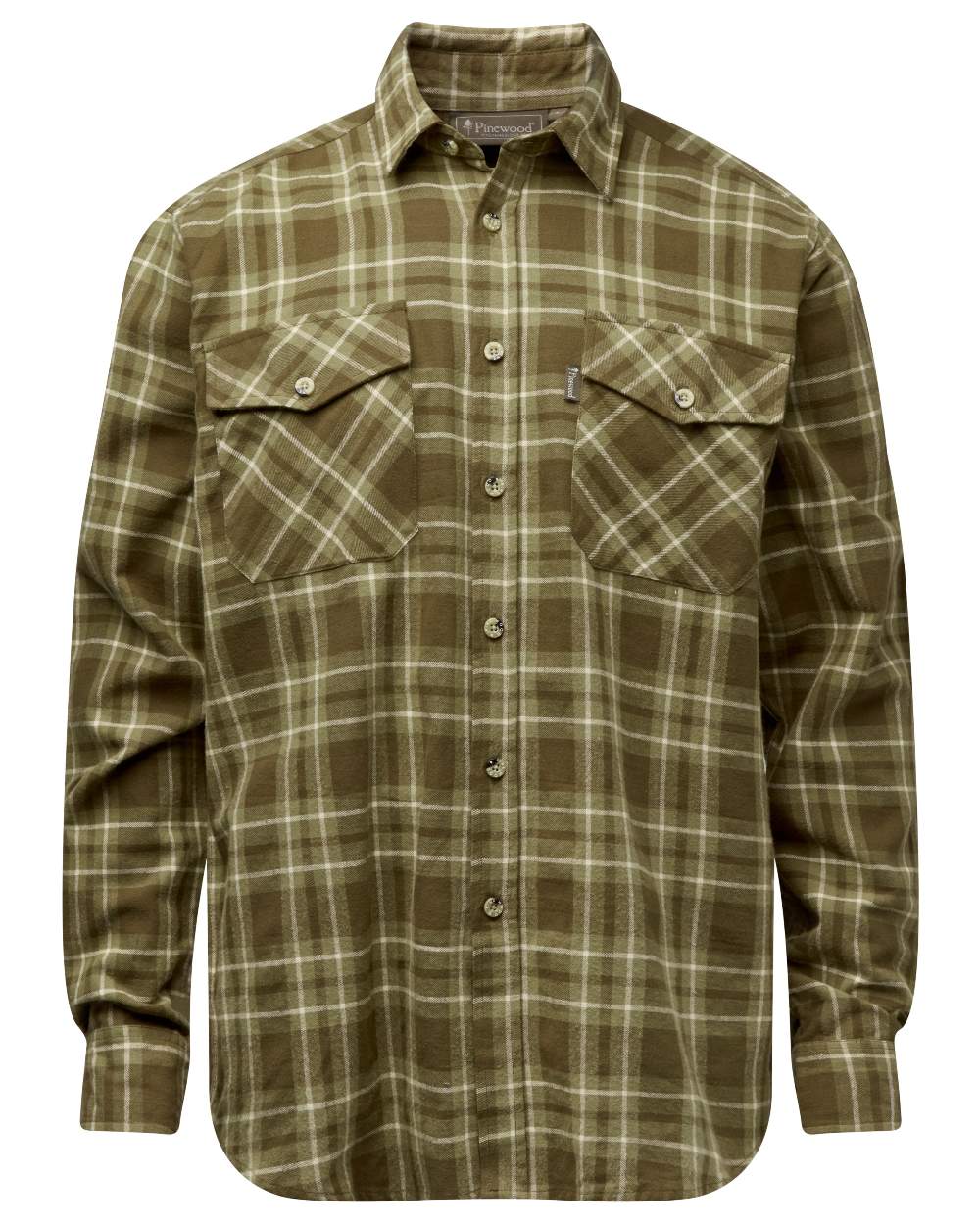 Olive Green coloured Pinewood Mens Harjedalen Shirt on white background 