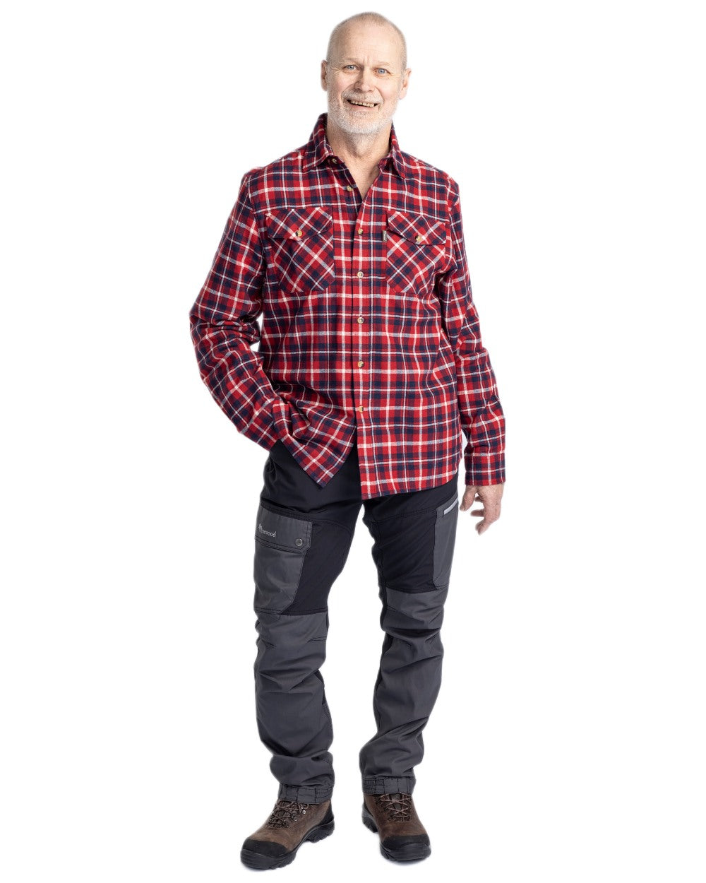 Red Navy Coloured Pinewood Mens Harjedalen Shirt on white background 