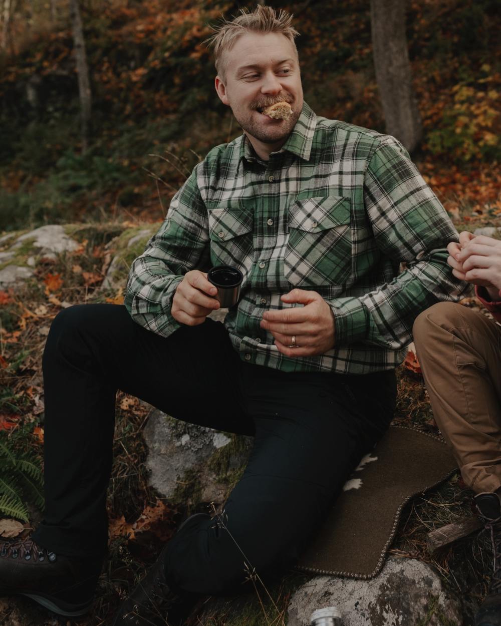 Sage Green Moss Green coloured Pinewood Mens Harjedalen Shirt on forest background 