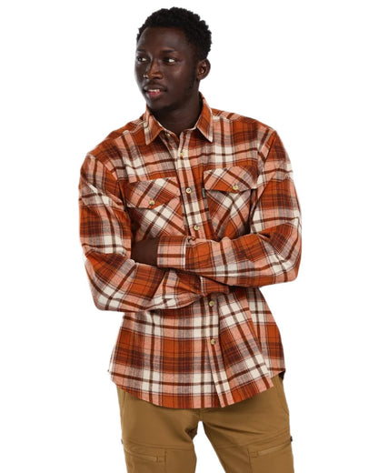 Terracotta Brown coloured Pinewood Mens Harjedalen Shirt on white background 