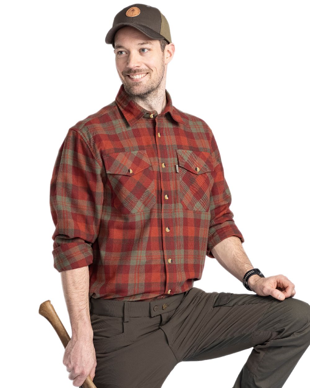 Terracotta Green Coloured Pinewood Mens Harjedalen Shirt on white background 