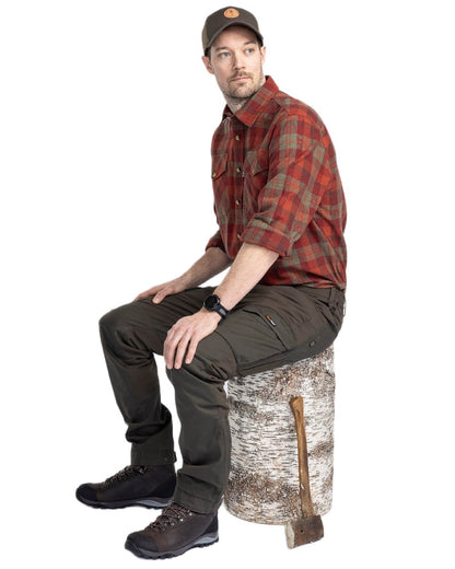 Terracotta Green Coloured Pinewood Mens Harjedalen Shirt on white background 