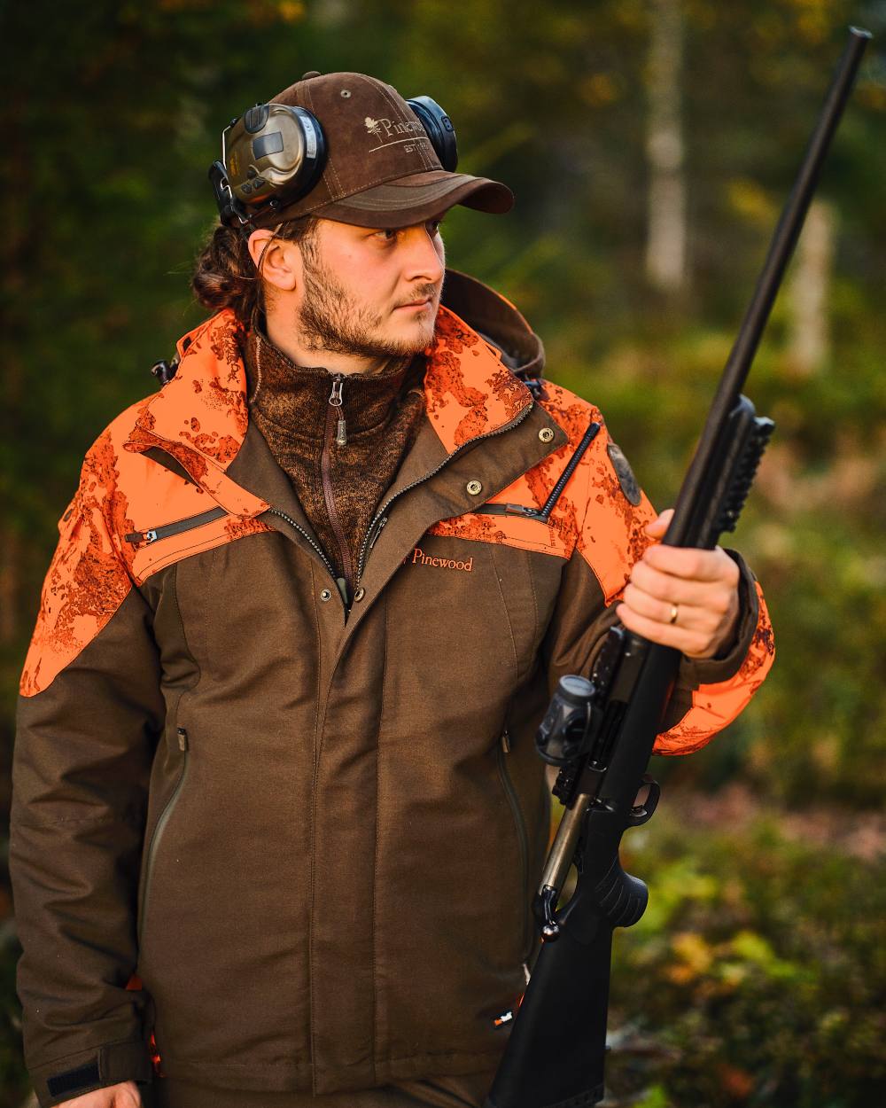 Mossgreen Strata Blaze Coloured Pinewood Mens Hunter Pro Xtreme 2.0 Camou Jacket on outdoor background 