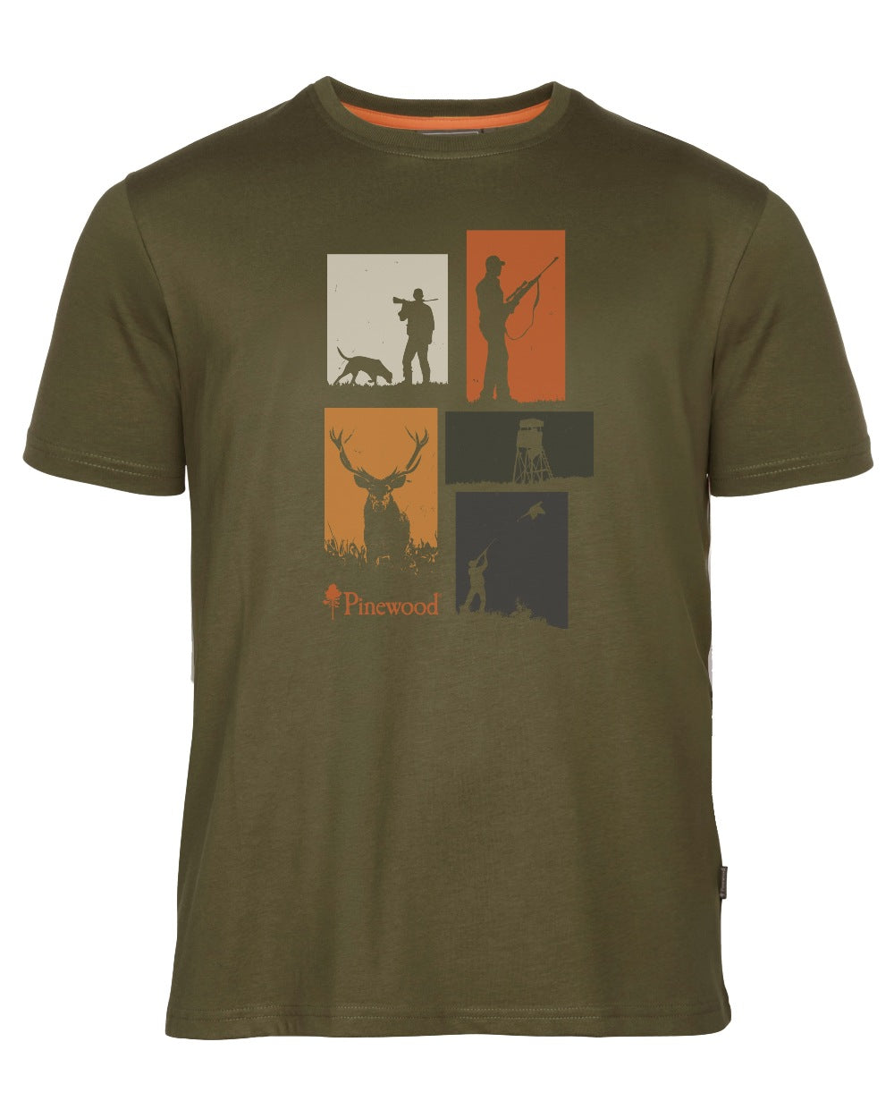 Olive Melange coloured Pinewood Mens Hunting T-Shirt on white background 