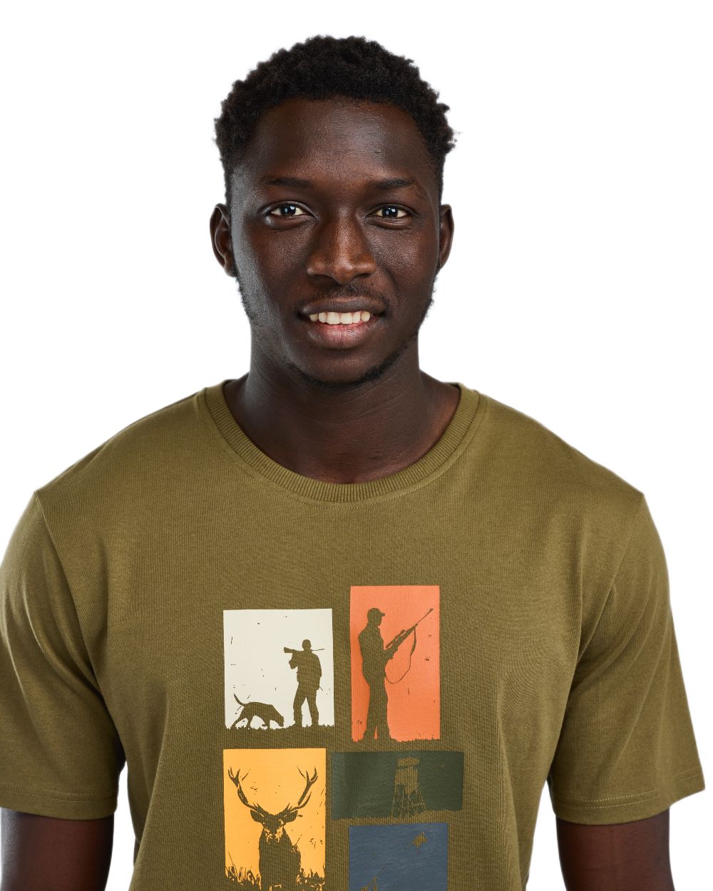 Olive Melange coloured Pinewood Mens Hunting T-Shirt on white background 