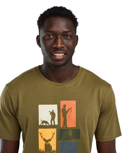 Olive Melange coloured Pinewood Mens Hunting T-Shirt on white background 