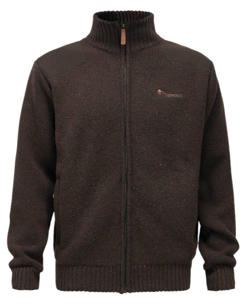 Dark Brown Mel Coloured Pinewood Mens Hurricane Full Zip Sweater on white background 