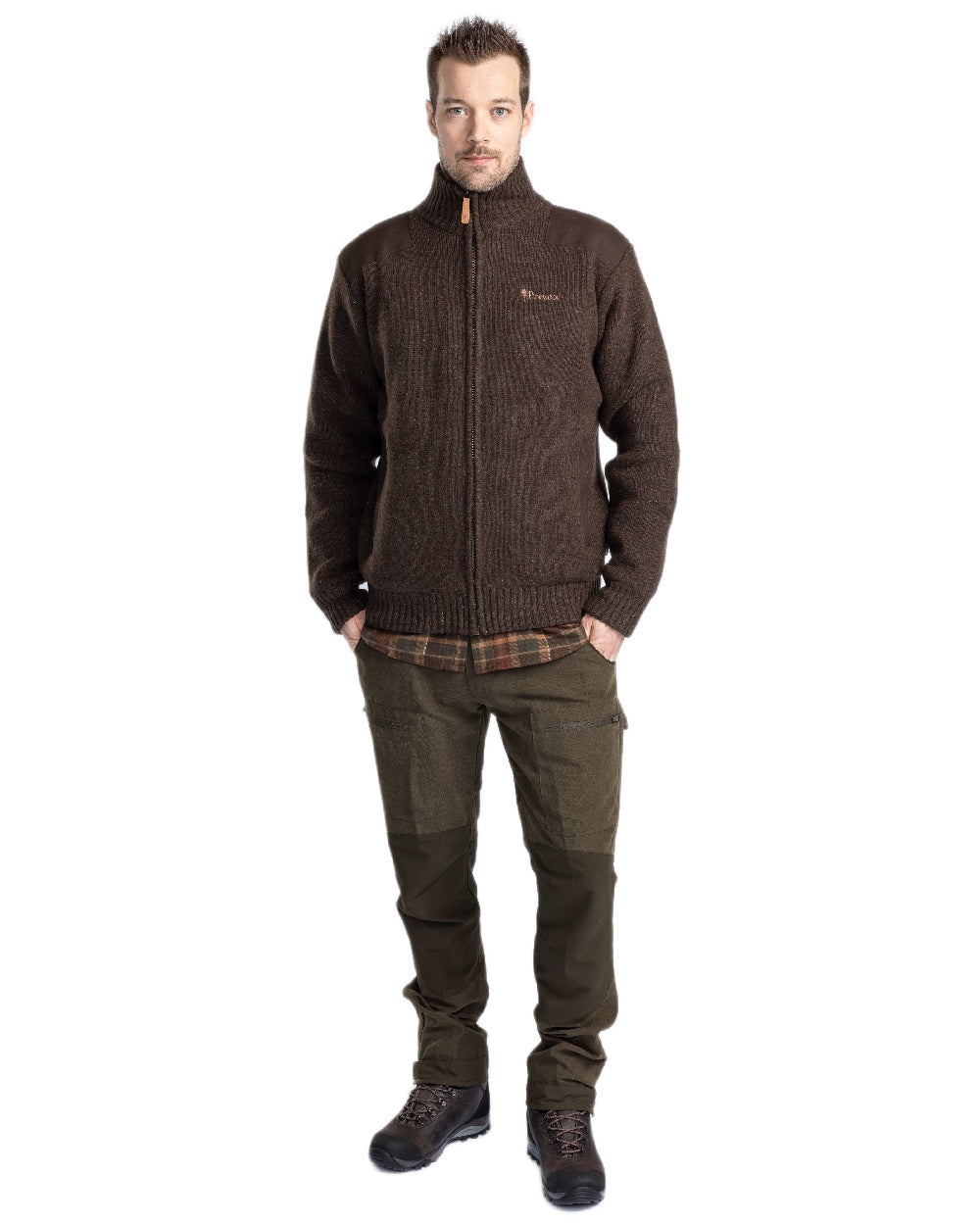 Dark Brown Mel Coloured Pinewood Mens Hurricane Full Zip Sweater on white background 