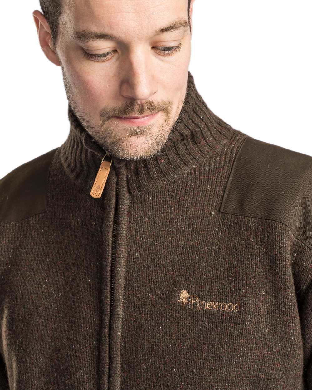 Dark Brown Mel Coloured Pinewood Mens Hurricane Full Zip Sweater on white background 