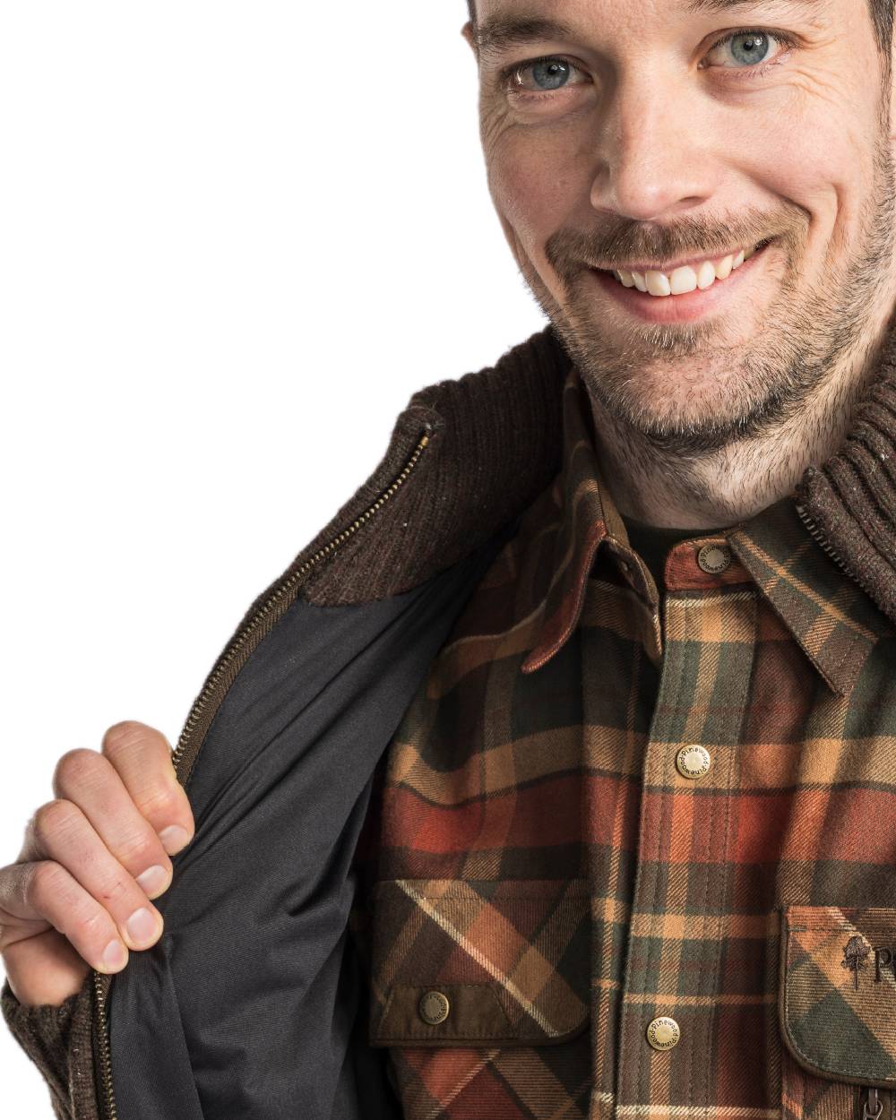 Dark Brown Mel Coloured Pinewood Mens Hurricane Full Zip Sweater on white background 