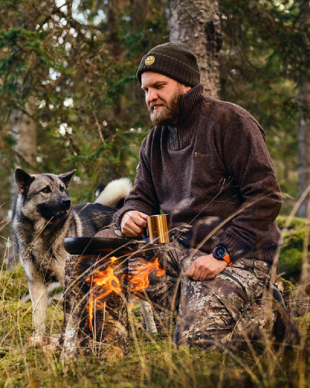 Brown Mel Coloured Pinewood Mens Hurricane Sweater on outdoor background 