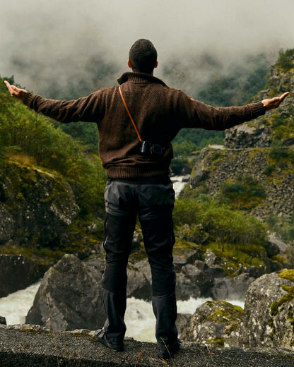 Brown Mel Coloured Pinewood Mens Hurricane Sweater on outdoor background 