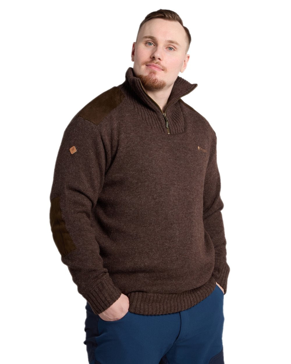 Brown Mel Coloured Pinewood Mens Hurricane Sweater on white background 
