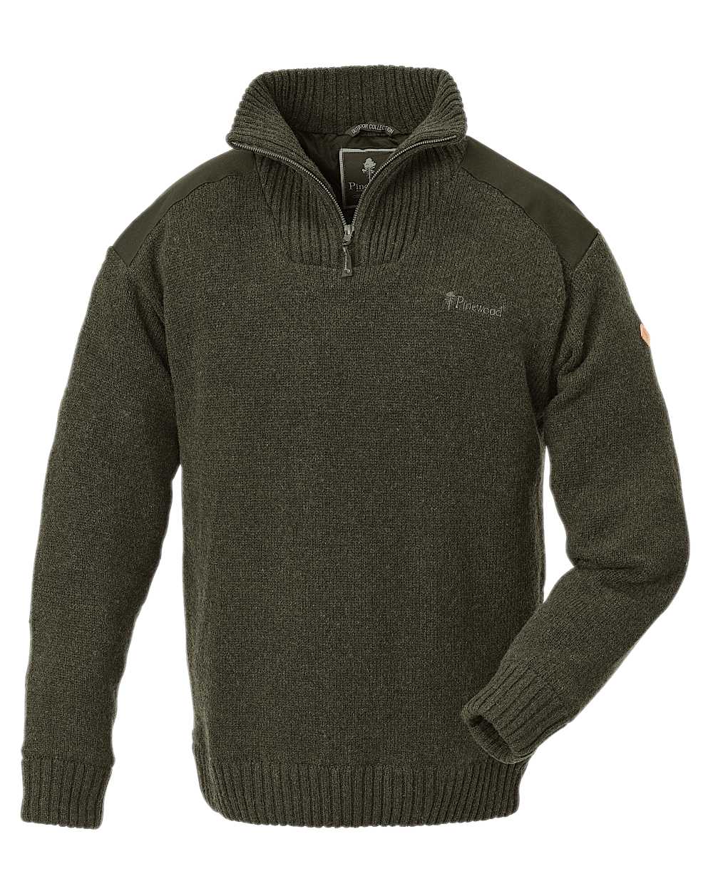 Dark Green Mel Coloured Pinewood Mens Hurricane Sweater on white background 