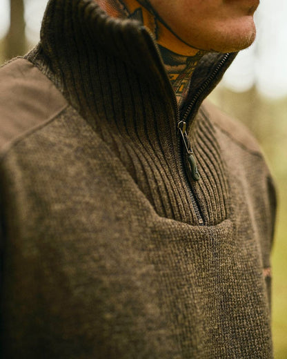 Dark Green Mel Coloured Pinewood Mens Hurricane Sweater on outdoor background 