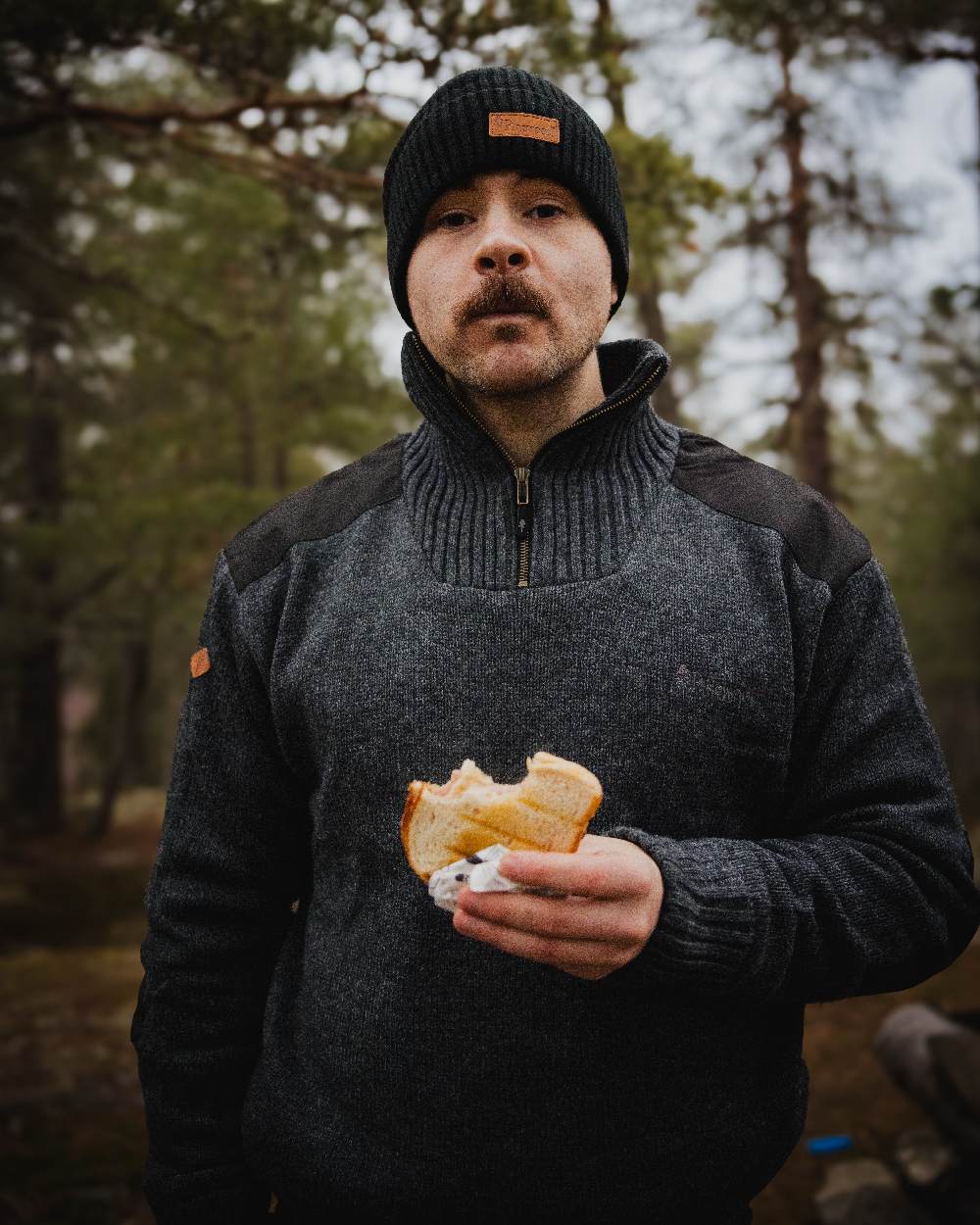 Dark Grey Mel Coloured Pinewood Mens Hurricane Sweater on outdoor background 