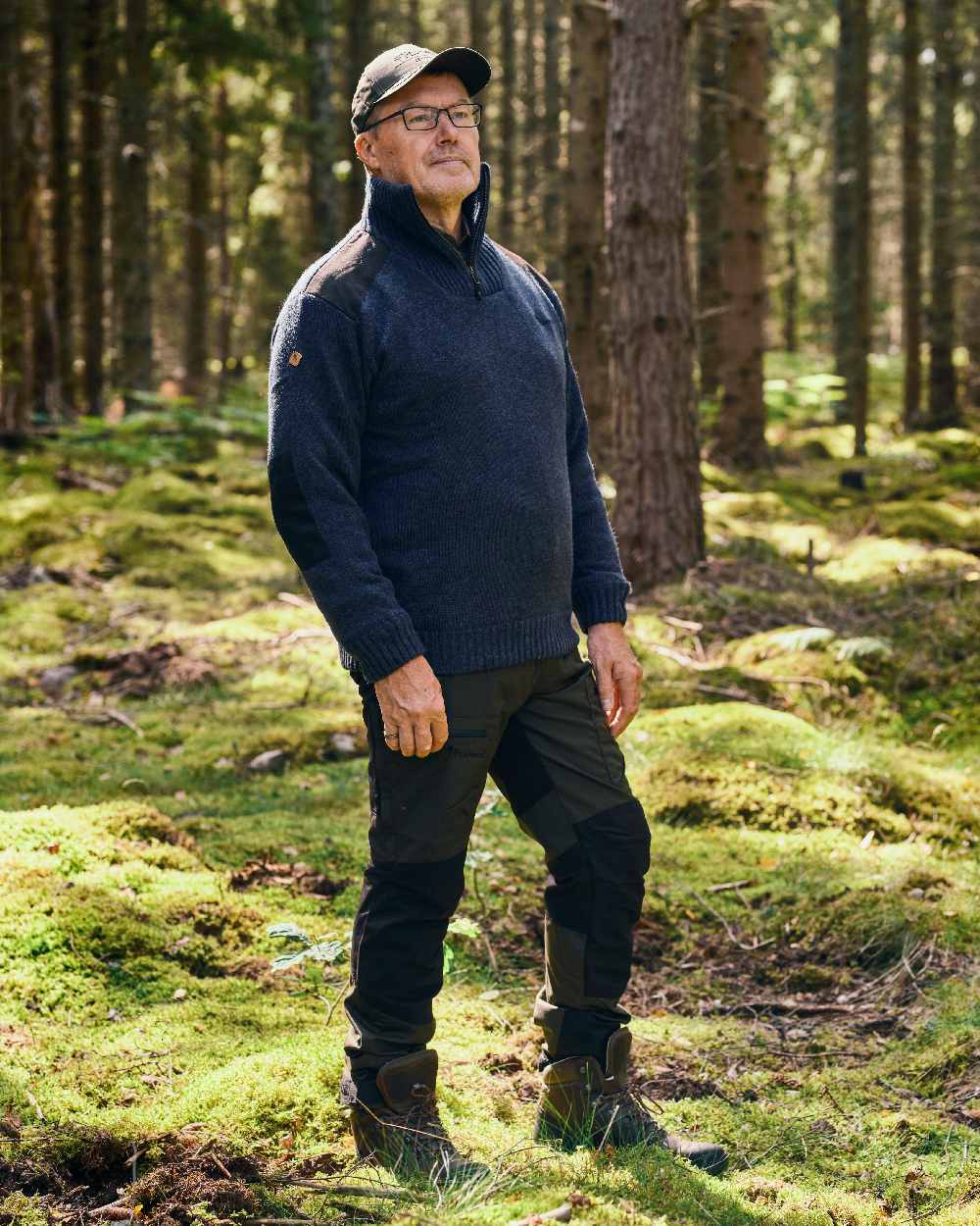 Dark Navy Mel Coloured Pinewood Mens Hurricane Sweater on outdoor background 