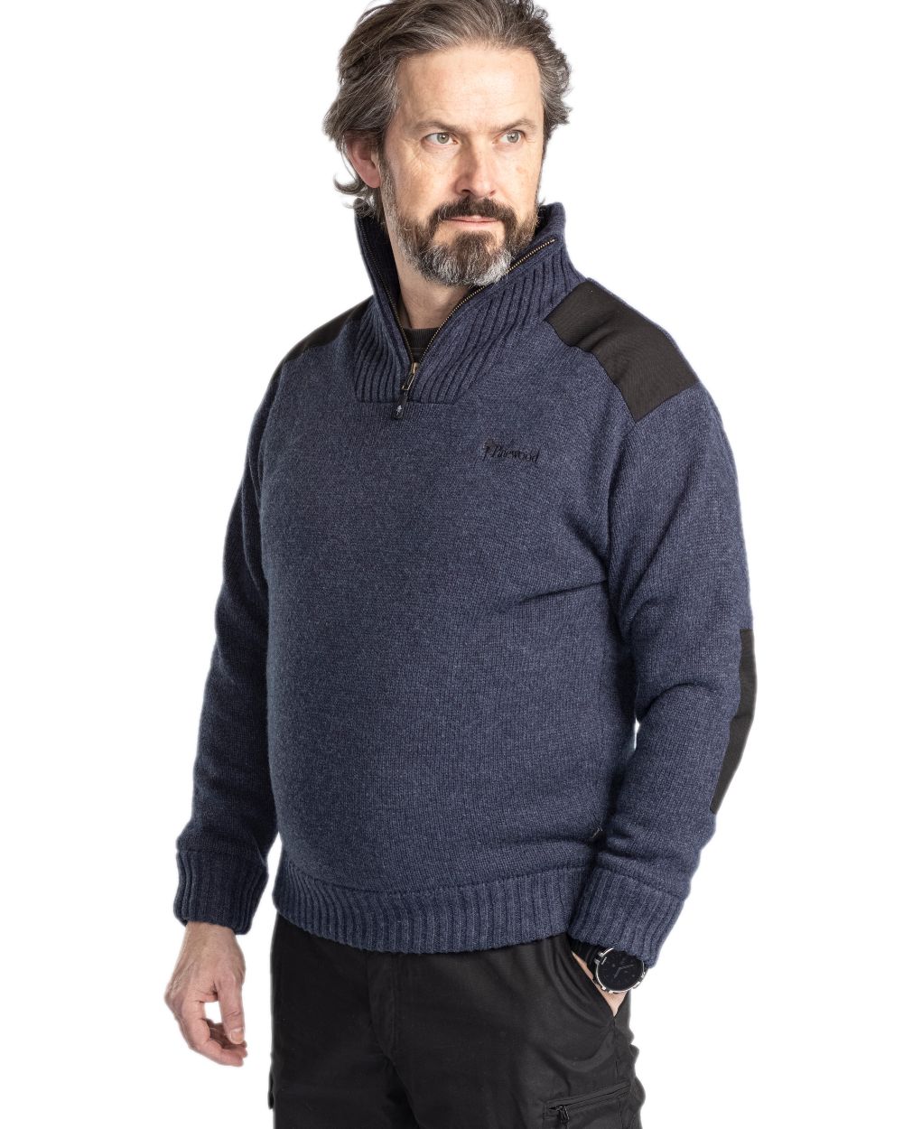 Dark Navy Mel Coloured Pinewood Mens Hurricane Sweater on white background 