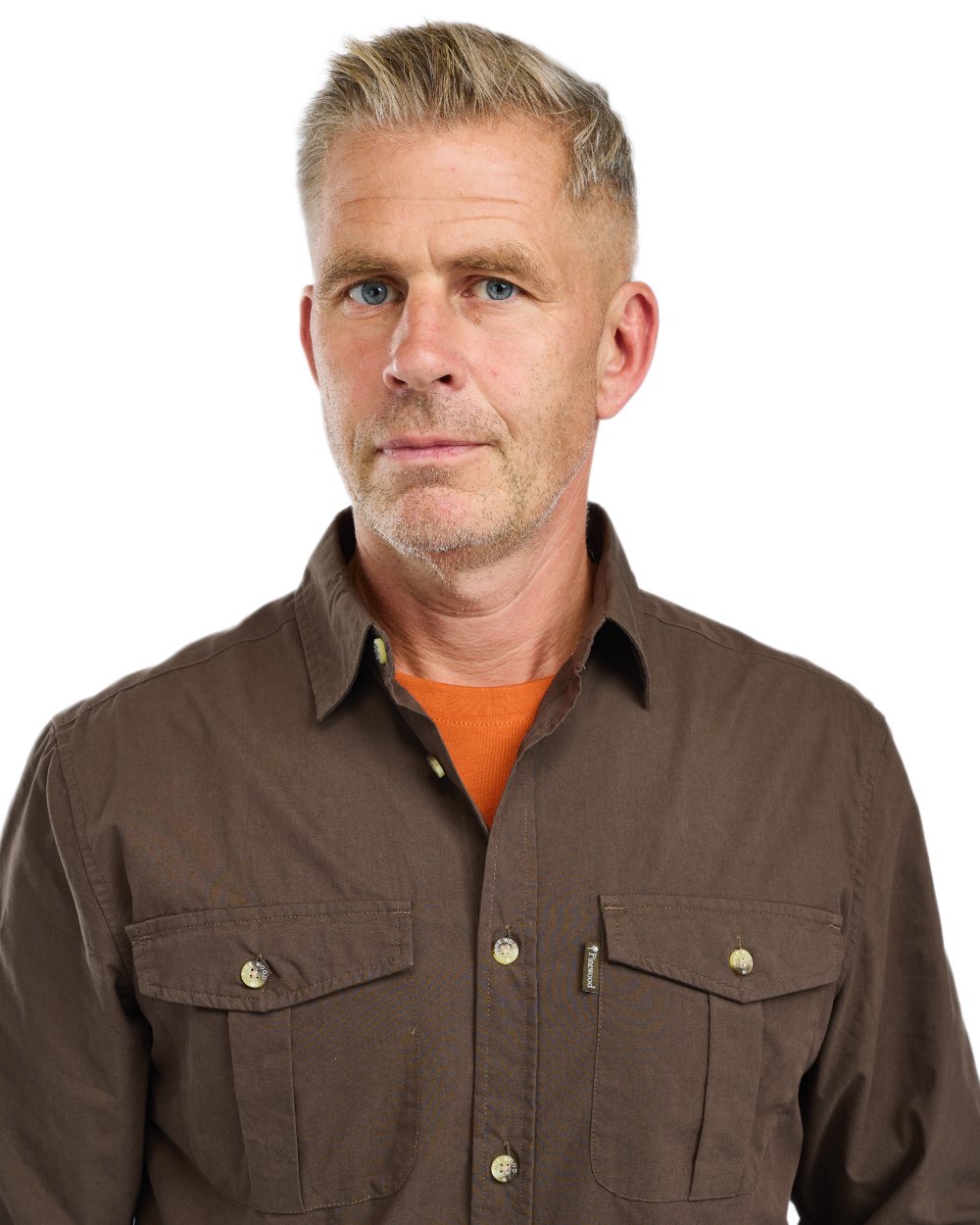 Dark Olive coloured Pinewood Mens InsectSafe Poplin Long Sleeve Shirt on white background 