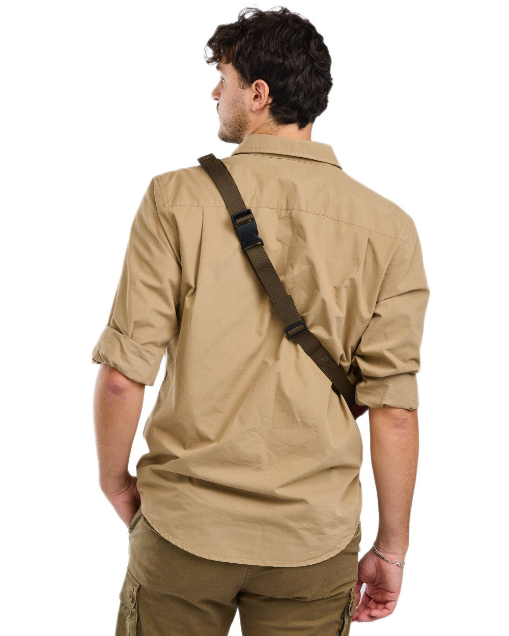 Sandstone coloured Pinewood Mens InsectSafe Poplin Long Sleeve Shirt on white background 